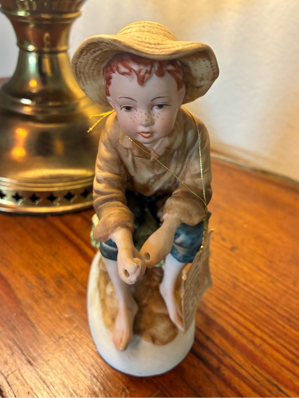 Vintage Lefton Porcelain Boy Fishing Figurine KW 3840 with tag